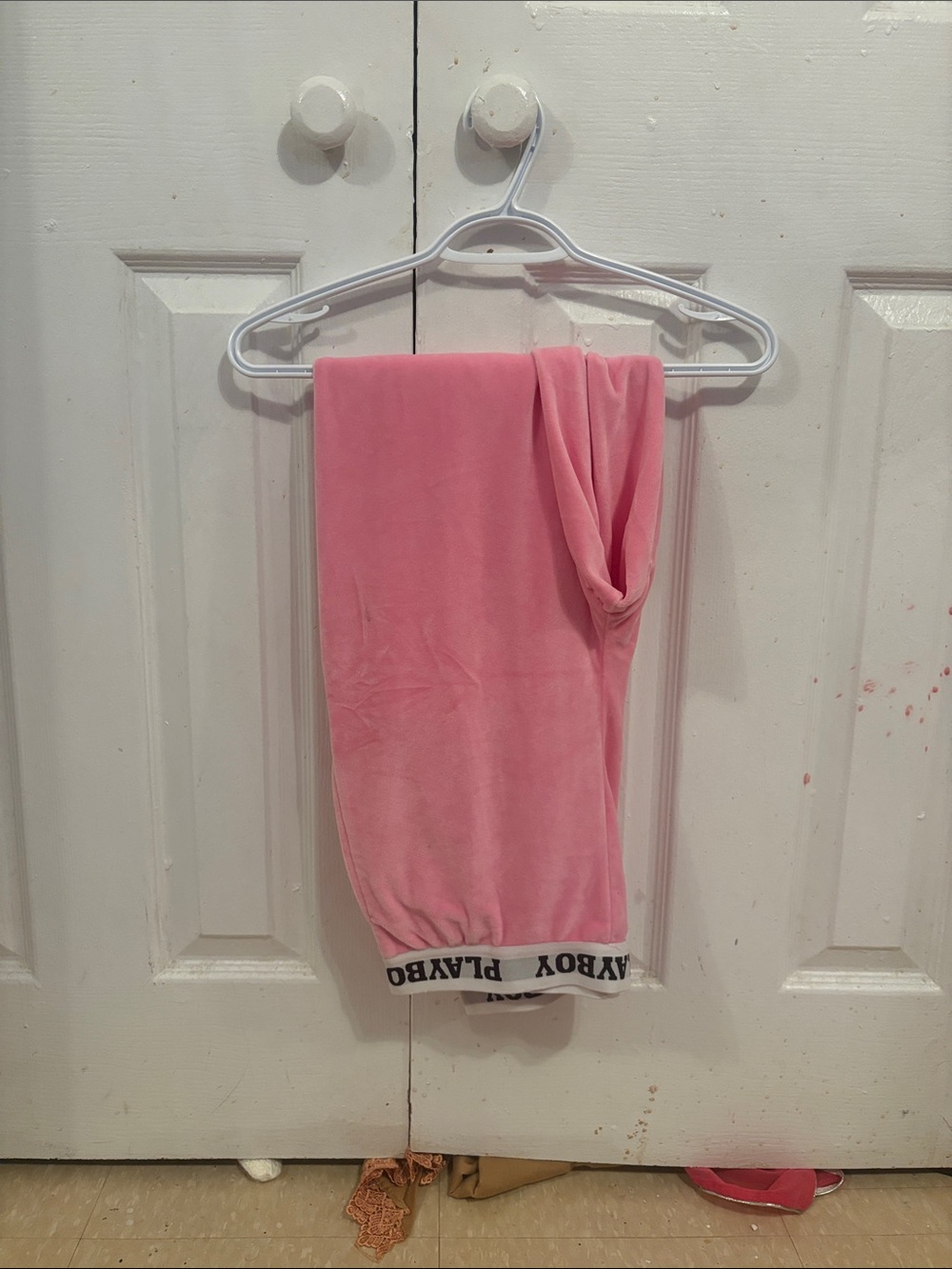 PLAYBOY Pink Velour Cropped Hoodie with Rhinestone Script - Picture 3 of 6